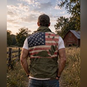Denim & Supply Ralph Lauren Distressed Utility Vest, Distressed Flag Back